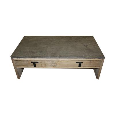 2 Drawer Wood Stone Top Coffee Table