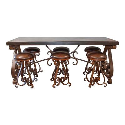 Fiesta Furnishings Rustic Table with 6 Leather Stools