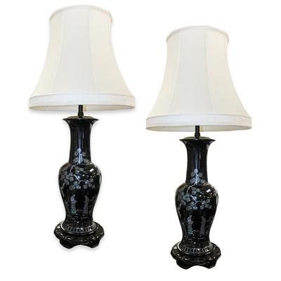 Pair of Porcelain Lamps with Mother of Pearl
