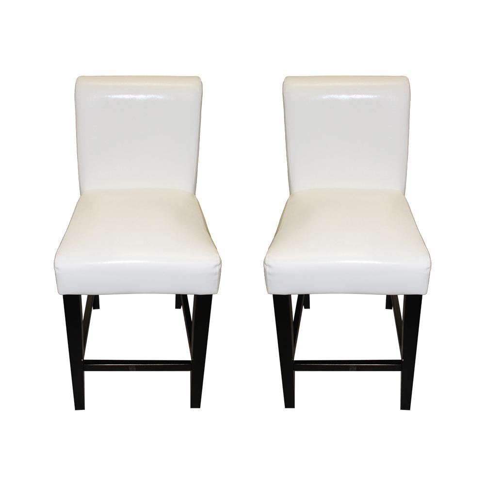  Pair Of White Leather Barstools
