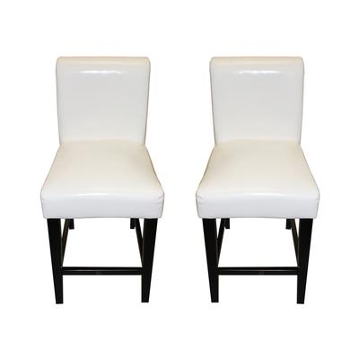 Pair of White Leather Barstools