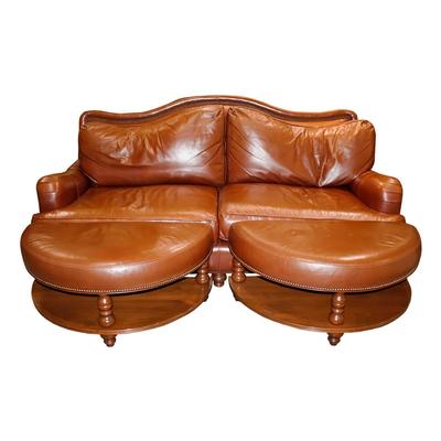 Arizona Leather Camelback Sofa and Ottomans 