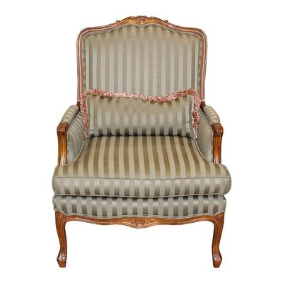 Ethan Allen Green Striped Fabric Armchair