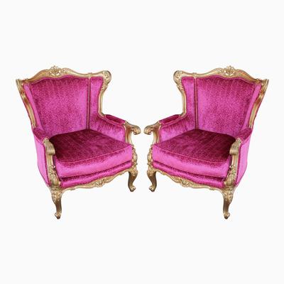 Pair Pink Custom Upholstered Chairs