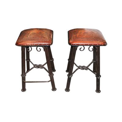 Pair of Tooled Leather Barstools