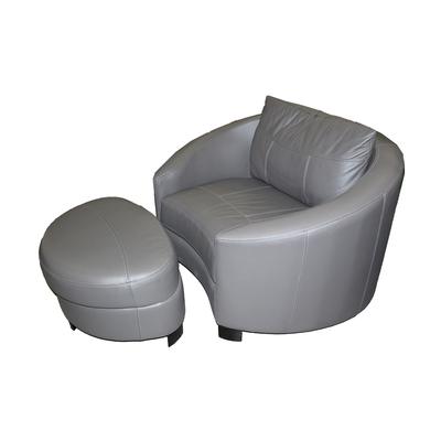 Grey Leather Cuddle Chair and Ottoman