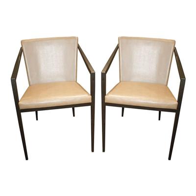 Pair of Modern Tan Leather Armchairs
