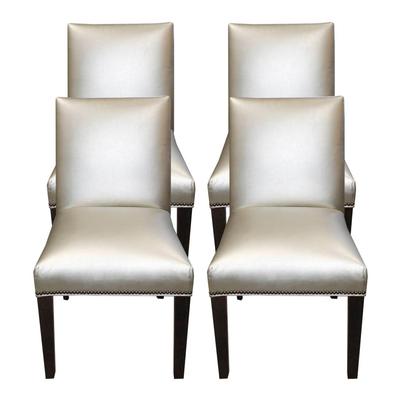 Set of 4 Ethan Allen Silver Leather Dining Chair