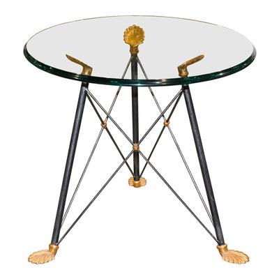 Round Glass Top Side table with Brass Accents