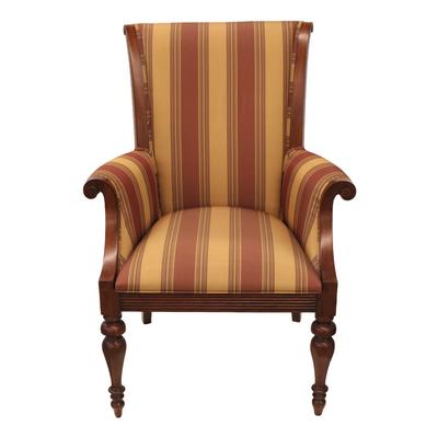 Ethan Allen Gold & Red Striped Rolled Armchair 