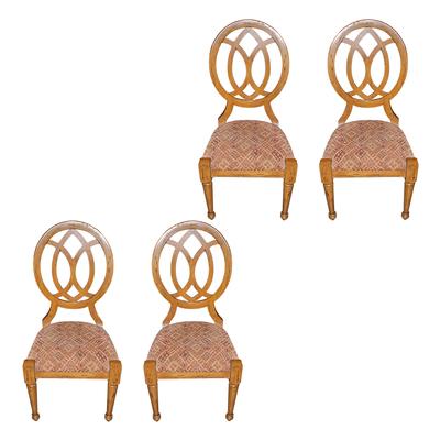 Set of 4 Wood Brocade Dining Chairs