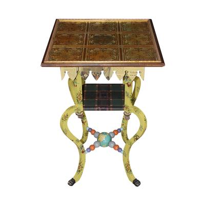 Mackenzie Childs Ceiling Tile Top Whimsical Base Side Table