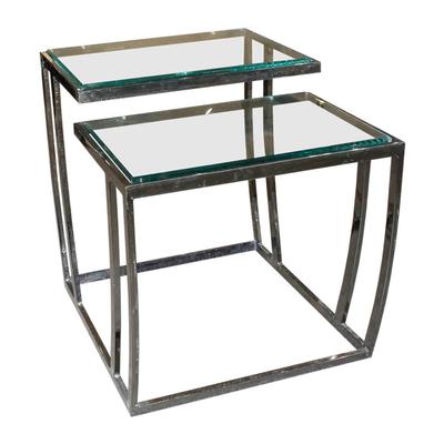 Dual Level Glass Top End Table with Dark Chrome Base