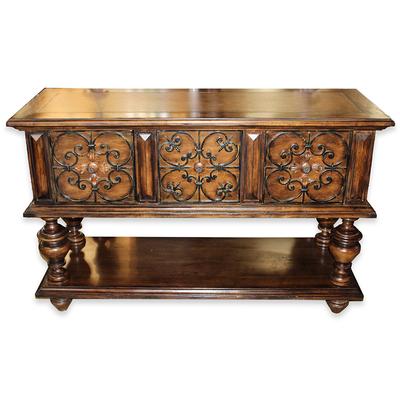 Leather Inlay 3 Drawer Console 