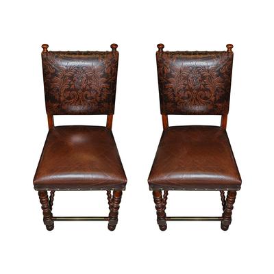 Pair of Custom Tooled Leather Barstools