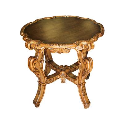 Ornate Gold Tone Scalloped End Table