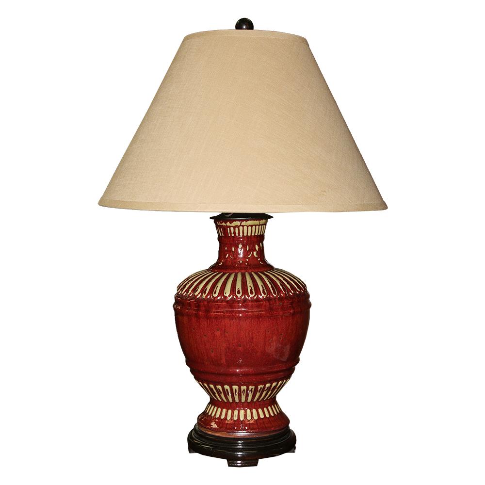  Oxblood Lamp With Beige Shade