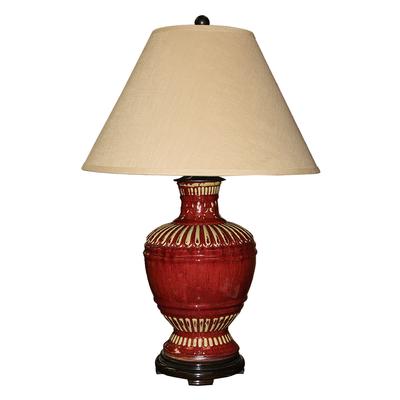 Oxblood Lamp with Beige Shade