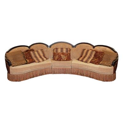3 Piece Markor Curved Gold Fabric Fringed Sectional