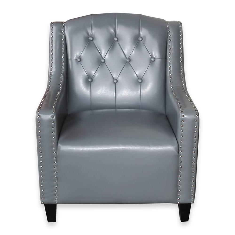  Grey Faux Leather Tufted Chair With Nailhead