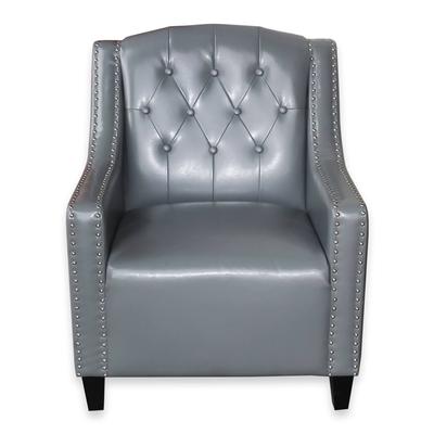 Grey Faux Leather Tufted Chair with Nailhead