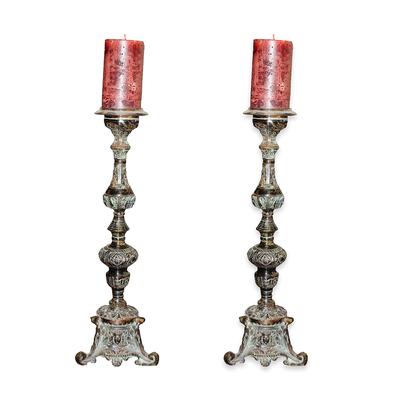 Pair Old World Bronze Candle Holders