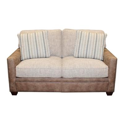 King Hickory Custom Leather and Tweed Fabric Loveseat