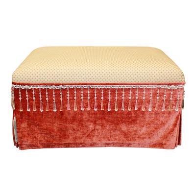 Custom Striped Fabric Ottoman with Bejeweled Fringe