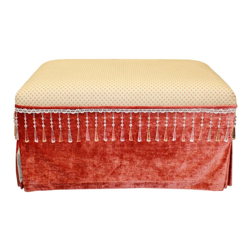  Custom Striped Fabric Ottoman With Bejeweled Fringe
