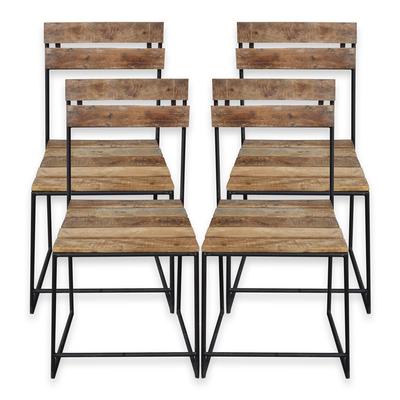 Set of 4 Wood Slat Dining Chairs