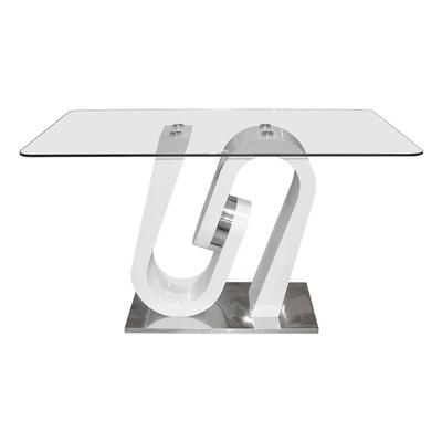 Modern Glass Top Dining Table with White Chrome Base