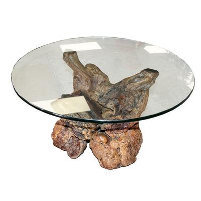 Driftwood Base Glass Top table 