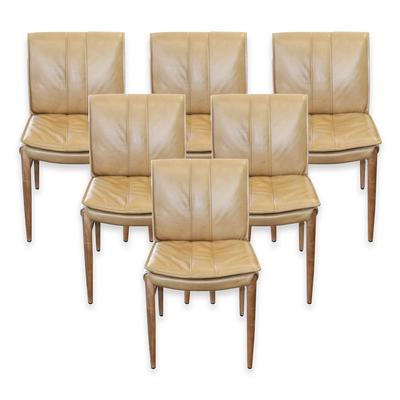 Set of 6 Leather Mayer Chairs with Wood Legs