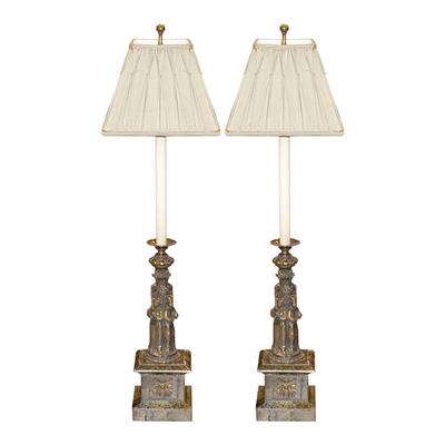 Pair of Maitland-Smith Neoclassical Marble and Brass Lamps