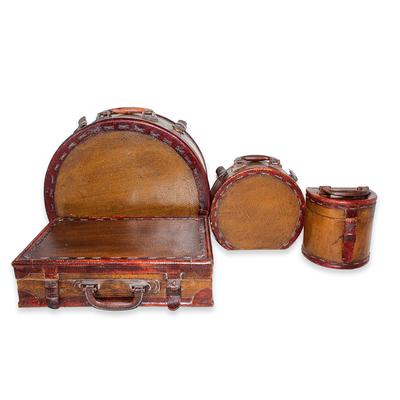 Set of 4 Decorative Leather Suitcases 