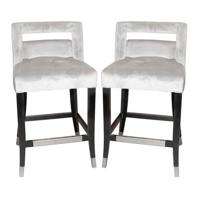 Pair of TOV Furniture Grey Fabric Barstools