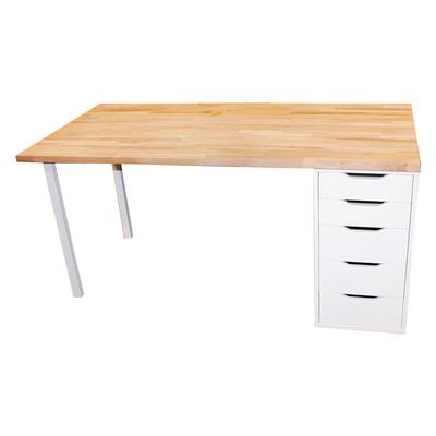 2 Piece White Metal Desk with Drawer Storage 