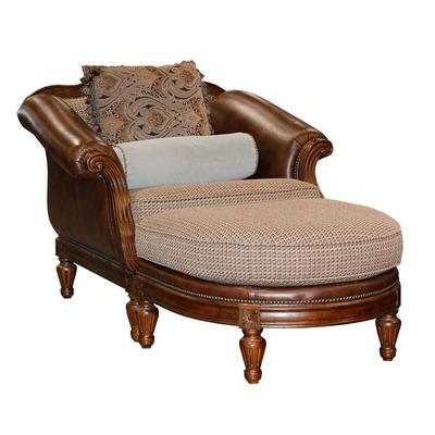 Thomasville Leather and Fabric Armchair and Ottoman
