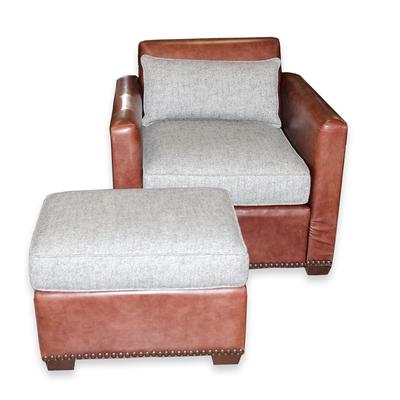 Leather and Fabric Chair and Ottoman 