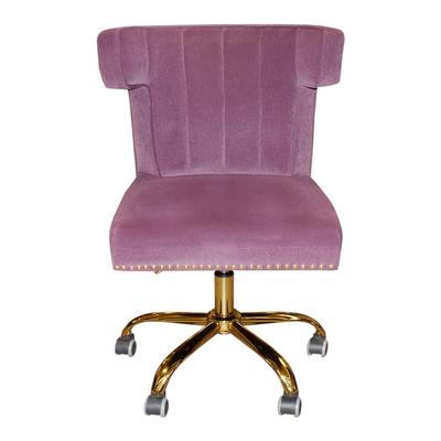 Purple Plush Fabric Rolling Chair with Gold Accents