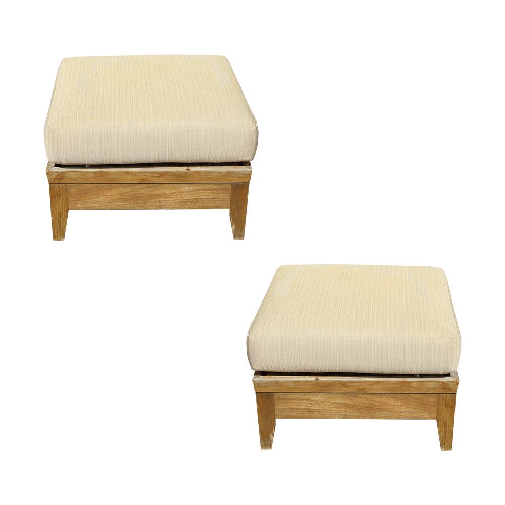  Pair Of Brown Jordan Wood And Fabric Ottomans