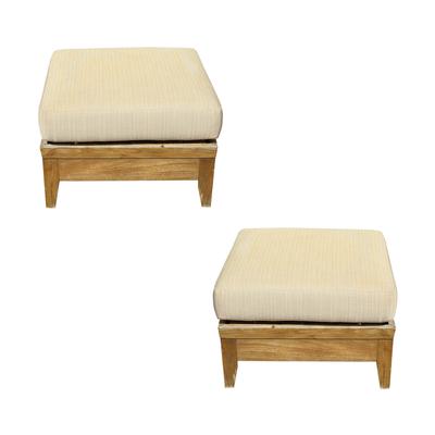  Pair of Brown Jordan Wood and Fabric Ottomans