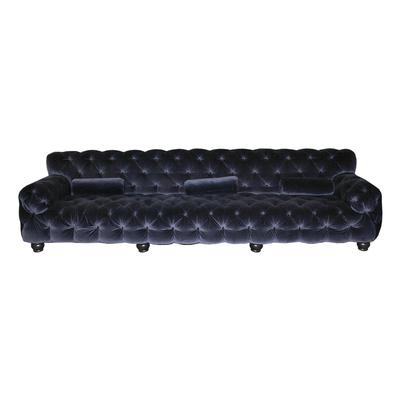 Long Blue Velvet Tufted Sofa