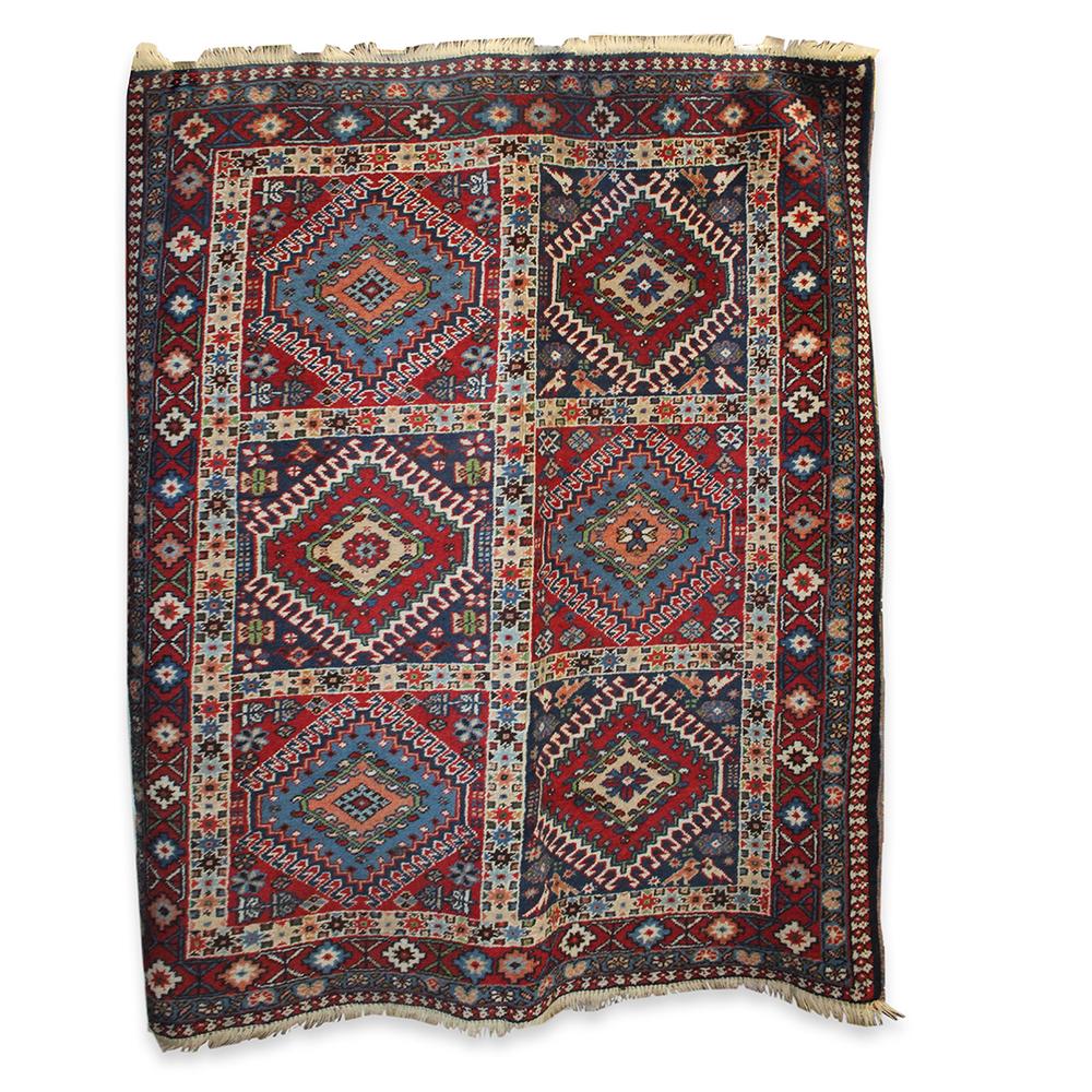  Red & Blue Wool & Silk Persian Rug