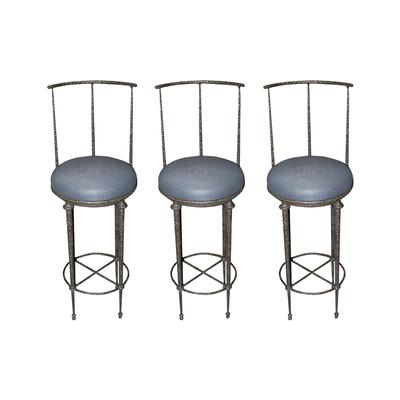 Set of 3 Swivel Hammered Metal Leather Chairs