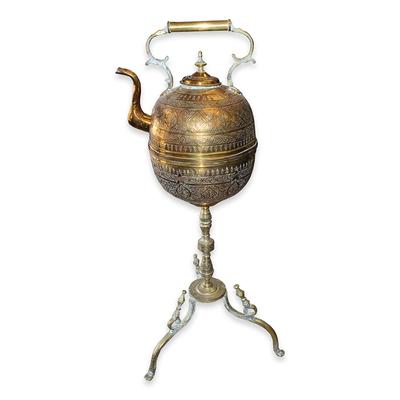 Moroccan Brass Tea Kettle on Stand 