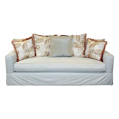Marge Carson Silk Fabric Skirted Sofa With Pillows
