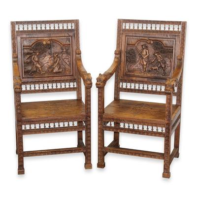 Pair of 2 Carved Wood French Chairs