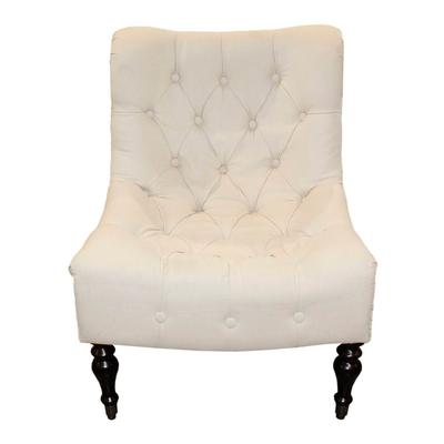 Cream Tufted Fabric Slipper Chair