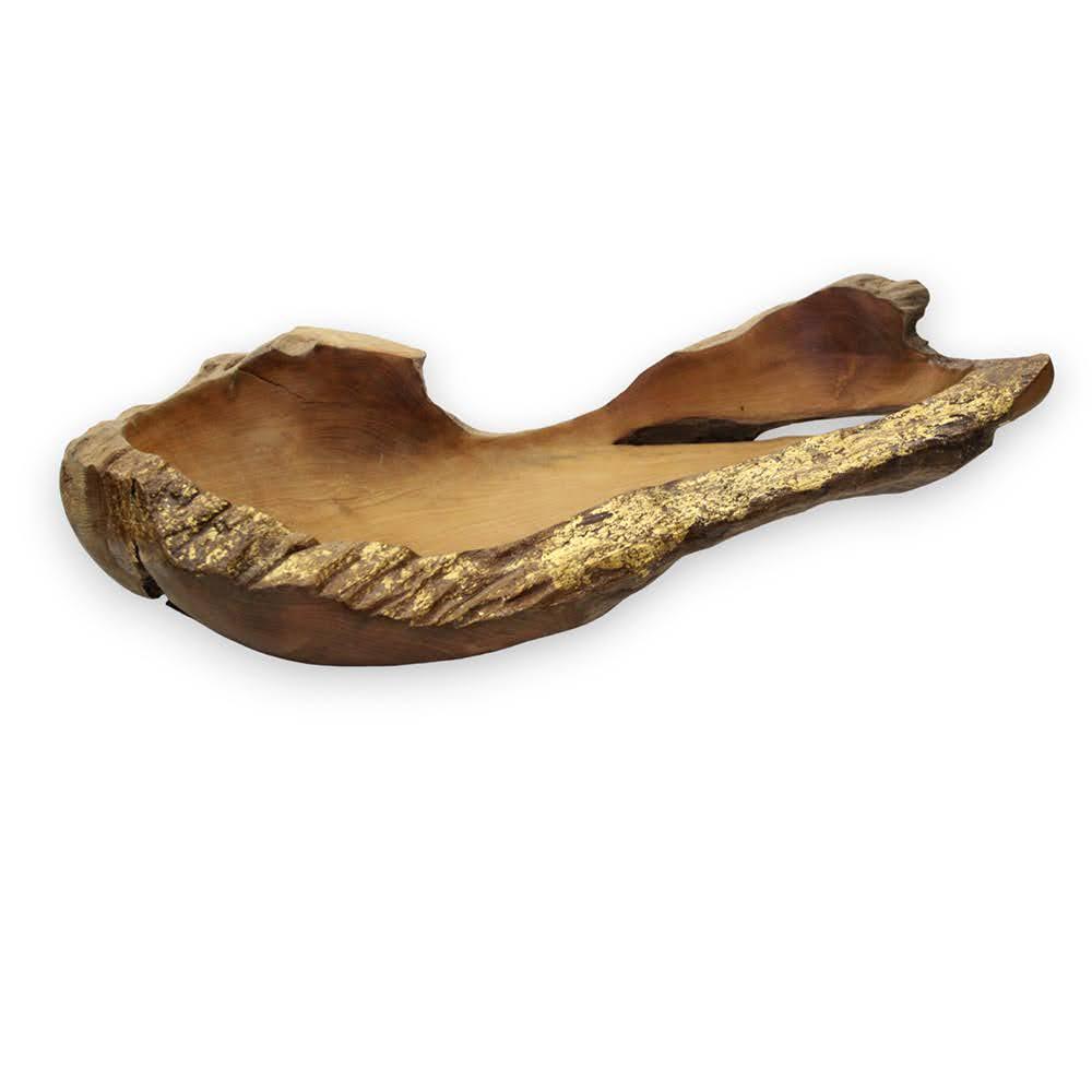  Wood Root Bowl With Gold Rim